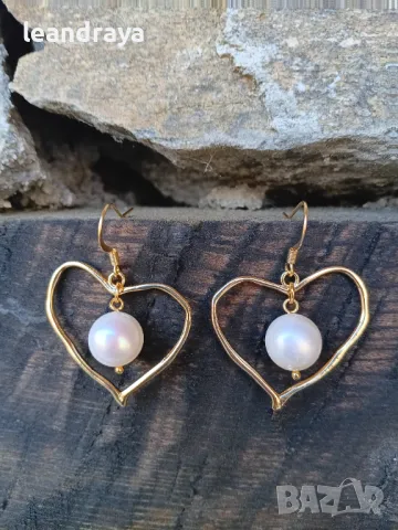 Обеци сърце с перла