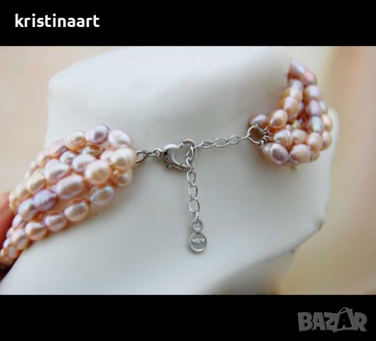 Шестредово колие от лилави естествени перли, снимка 3 - Колиета, медальони, синджири - 38690504