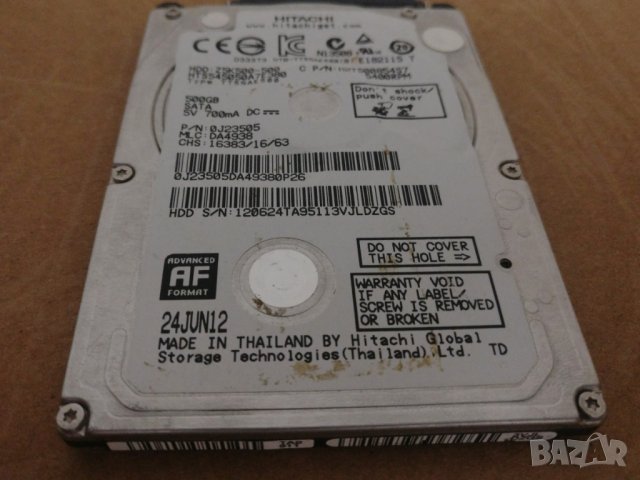 HDD Hitachi SATA 500GB, снимка 2 - Части за лаптопи - 38915812