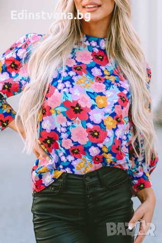Дамска блуза с дълъг ръкав и флорален принт, 100% памук, снимка 7 - Блузи с дълъг ръкав и пуловери - 44414546
