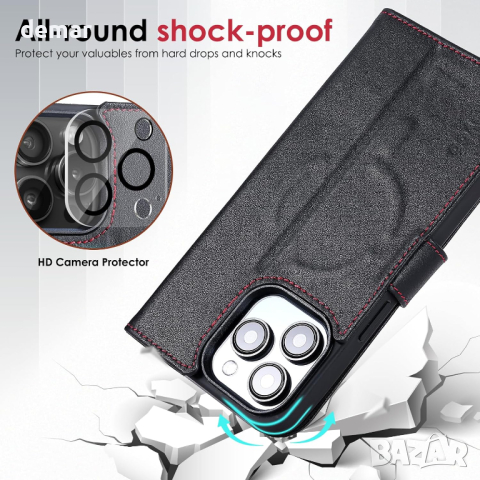 TILIYOO Калъф от естествена кожа  с Magsafe за iPhone 15 Pro Max, 6.7'', черен, снимка 5 - Калъфи, кейсове - 44530016