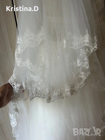 Булчинска рокля + воал , снимка 10 - Сватбени рокли - 53643079