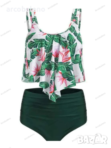 Дамски бански костюм с висока талия и волани, 15цвята, снимка 6 - Бански костюми - 44526077