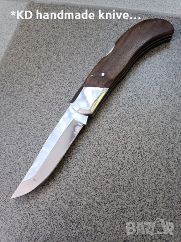 Сгъваем нож ръчно изработен + ПОДАРЪК кания, снимка 2 - Ножове - 51446545