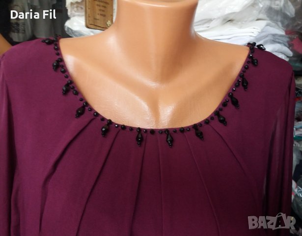 УНИКАЛНО КРАСИВА рокля в цвят марсала с пайети по ръкавите и около деколтето , снимка 4 - Рокли - 38969331