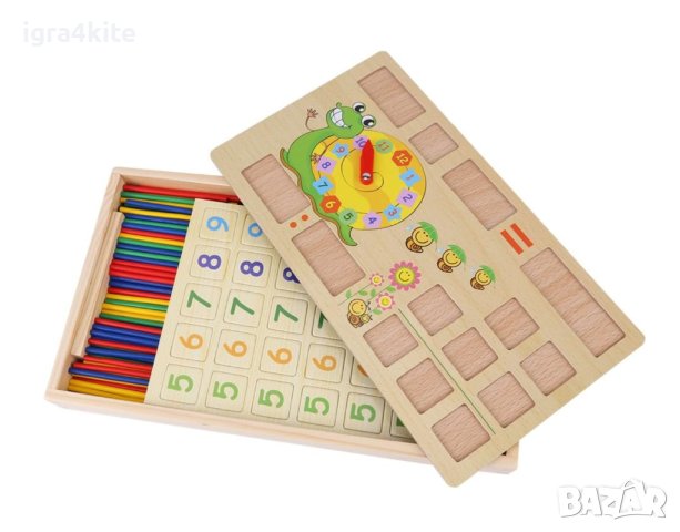 Дървена двустранна дъска с математика пръчици и часовник, снимка 7 - Образователни игри - 41083542