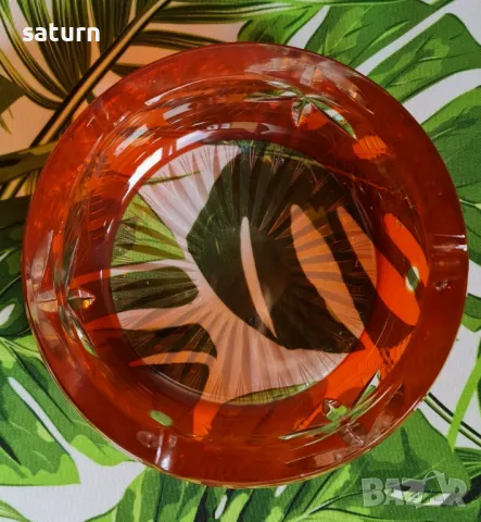 пепелник кристален ръчногравиран в оранжево , снимка 4 - Антикварни и старинни предмети - 50014838
