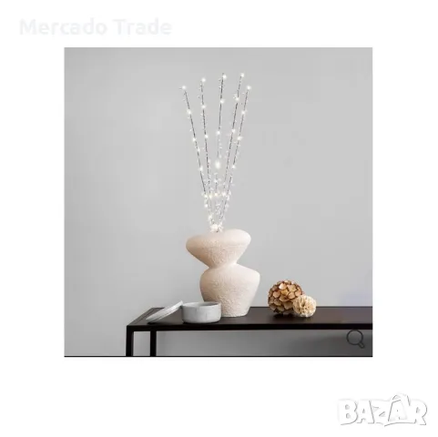 Декоративни клони сребърни с кристали Mercado Trade, LED светлини, 75см, 2бр.