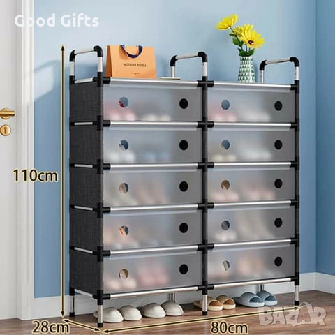 Многоетажен Шакф за Обувки с Прозоречни Врати – Стилна Организация и Голям Капацитет, снимка 4 - Други стоки за дома - 53282517