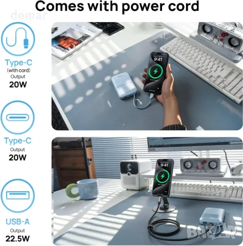 Преносима външна батерия ARZOPA 10000mAh, бързо зареждане 22.5W, вграден USB-C, снимка 3 - Външни батерии - 50268489