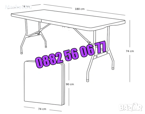 Сгъваема маса за кетъринг, градинска маса 180/74 см, къмпинг маса , снимка 4 - Градински мебели, декорация  - 53242349