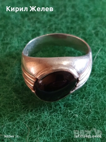Скъпоценен Ретро Арт Нуво сребърен пръстен ювелирно шлифован Турмалин 37935, снимка 2 - Пръстени - 52909339