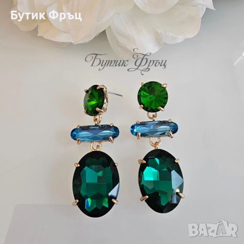 Обеци Кларис зелени, снимка 2 - Обеци - 41494087