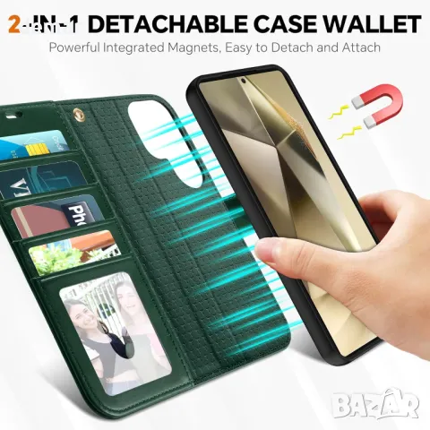Калъф TUCCH Wallet за Galaxy S25 Ultra (6,9") 2025 5G, 2 в 1 отделящ се фолио калъф, каишка за китка, снимка 3 - Калъфи, кейсове - 49083611