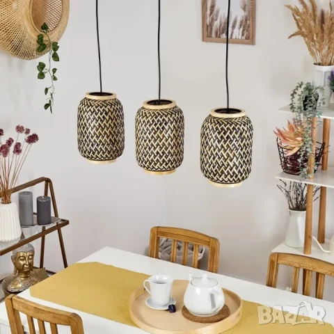 Полилей Лампа VENUS ратанова с три глави винтидж 50 см черна основа, снимка 8 - Лампи за таван - 51423444