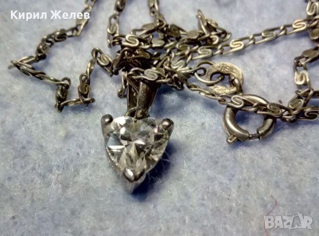 НЕЖЕН СРЕБЪРЕН ПЕНДАНТ с КУБИЧЕН ЦИРКОН ФИАНИТ и СТАРИННА СРЕБЪРНА ВЕРИЖКА СРЕБРО 900 ALIS 39960
