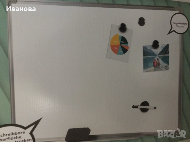 Бяла магнитна дъска 90 х 58,5 см. с алуминиева рамка., снимка 2 - Друго - 53578504