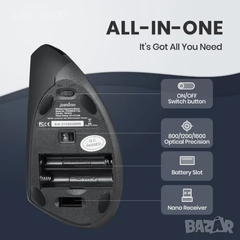 Ергономична безжична мишка за лява ръка Perixx PERIMICE-713L, снимка 3 - Клавиатури и мишки - 48780366