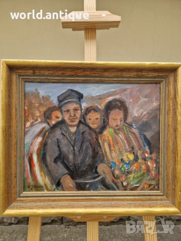 Майсторска антикварна авторска картина масло върху платно , снимка 3 - Антикварни и старинни предмети - 52266087