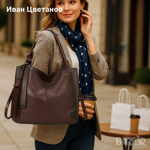 Стилна дамска чанта с голям обем и организация, снимка 6 - Чанти - 52003873