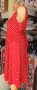 Червена рокля на бели точици от много еластично трико зя гръдна обиколка от 102см до 126см, снимка 3