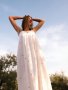 Нова дълга елегантна бяла рокля теменужки 100% памук , снимка 1 - Рокли - 41932782