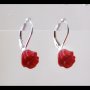 Сребърни обeци c червен корал с форма на роза, снимка 2