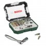 Гедоре комплект Bosch вложки с тресчотка и накрайници 26 бр., 3-6 мм х 1/4", снимка 1