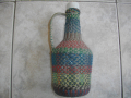 Старо Ръчно Плетена Бутилка/Шише-Ретро-Винтидж-Оплетка С Цветни Медни Жици, снимка 6