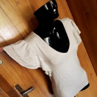 Сиво-бяла блуза с къси кърдави ръкави плетиво и срибриста нишка С/М, снимка 3 - Блузи с дълъг ръкав и пуловери - 34043106