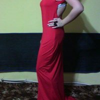 Дълга червена рокла с гол гръб , снимка 1 - Рокли - 39233726