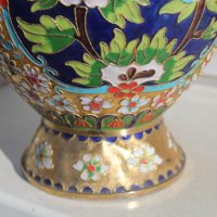 Стара китайска ваза - бронз с емайл , снимка 5 - Вази - 35750323
