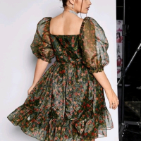 Лятна рокля от органза с флорални мотиви , снимка 3 - Рокли - 44518917