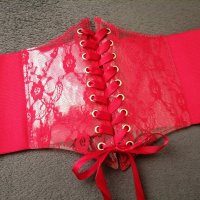 Червен дантелен корсет колан за талия със сатенени връзки , снимка 5 - Корсети, бюстиета, топове - 42050632