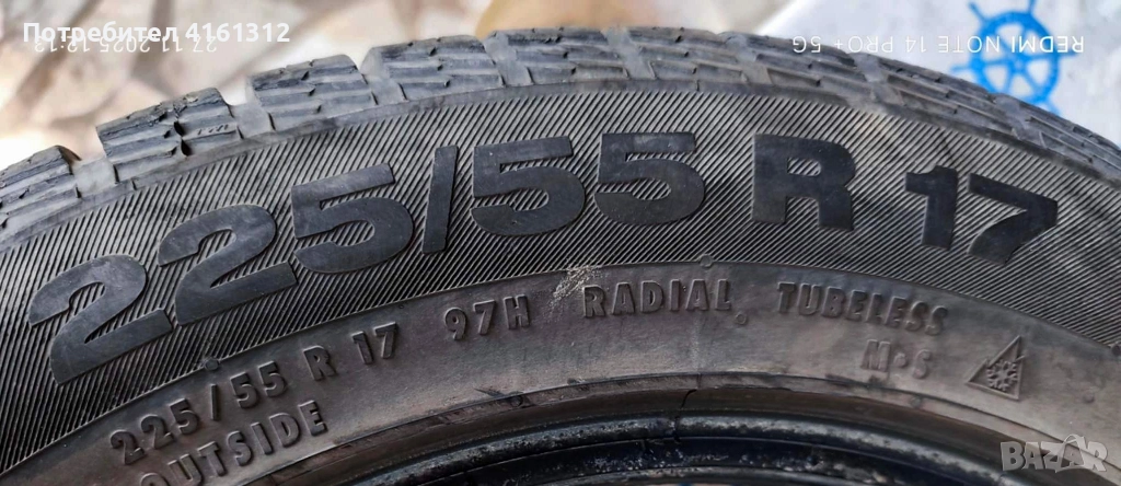 Много запазени 4 зимни гуми Continental 225/55/17 Цена комплекта 180лв, снимка 1