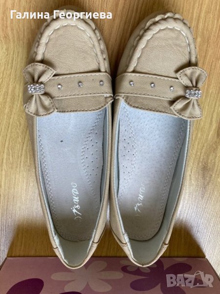 Чисто нови Бежови Обувки с панделка 34 номер, снимка 1