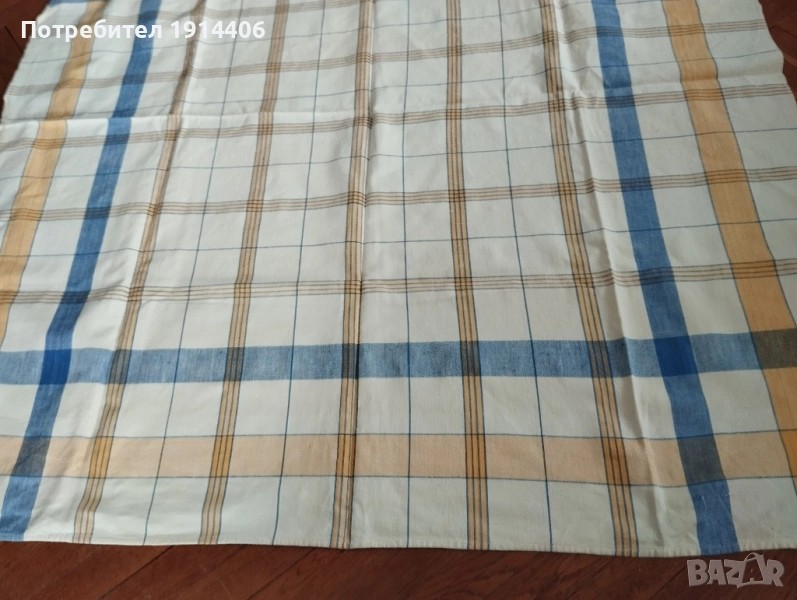 Покривка ленена, каре, лен - 100 %, жълто и синьо, 1.30 м./1.22.м., снимка 1