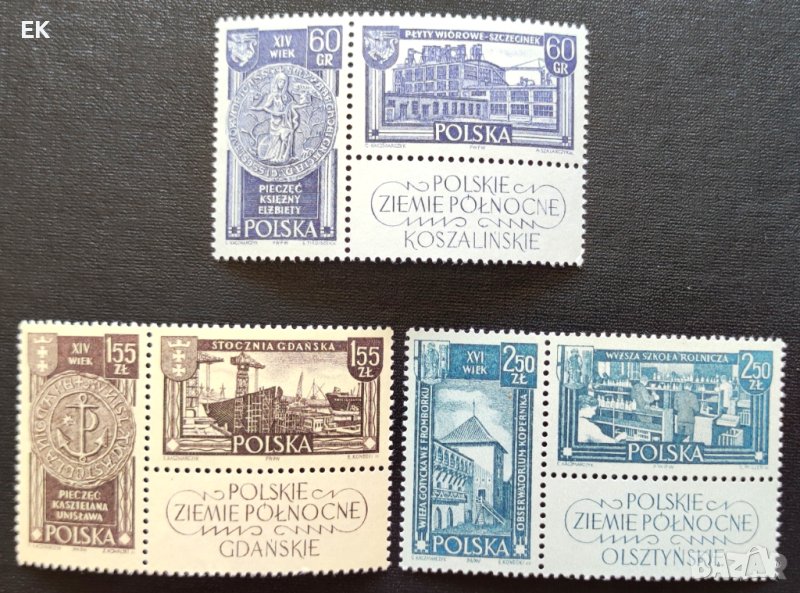 Полша, 1962 г. - пълна серия чисти марки с винетки, архитектура, 4*2, снимка 1