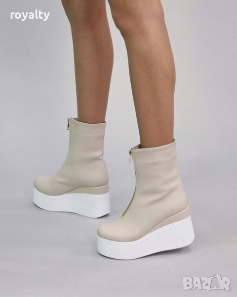 Боти на платформа - бежова кожа - LT40, снимка 1