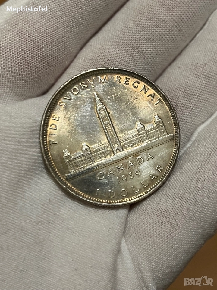 1 долар 1939 г , Канада - сребърна монета, снимка 1