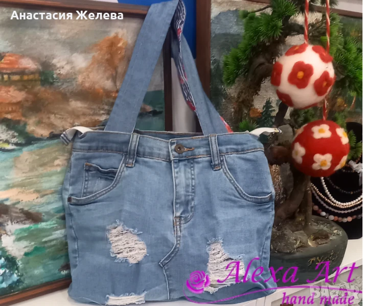 Дънкова чанта ръчно изработена от рециклирани дънки, снимка 1