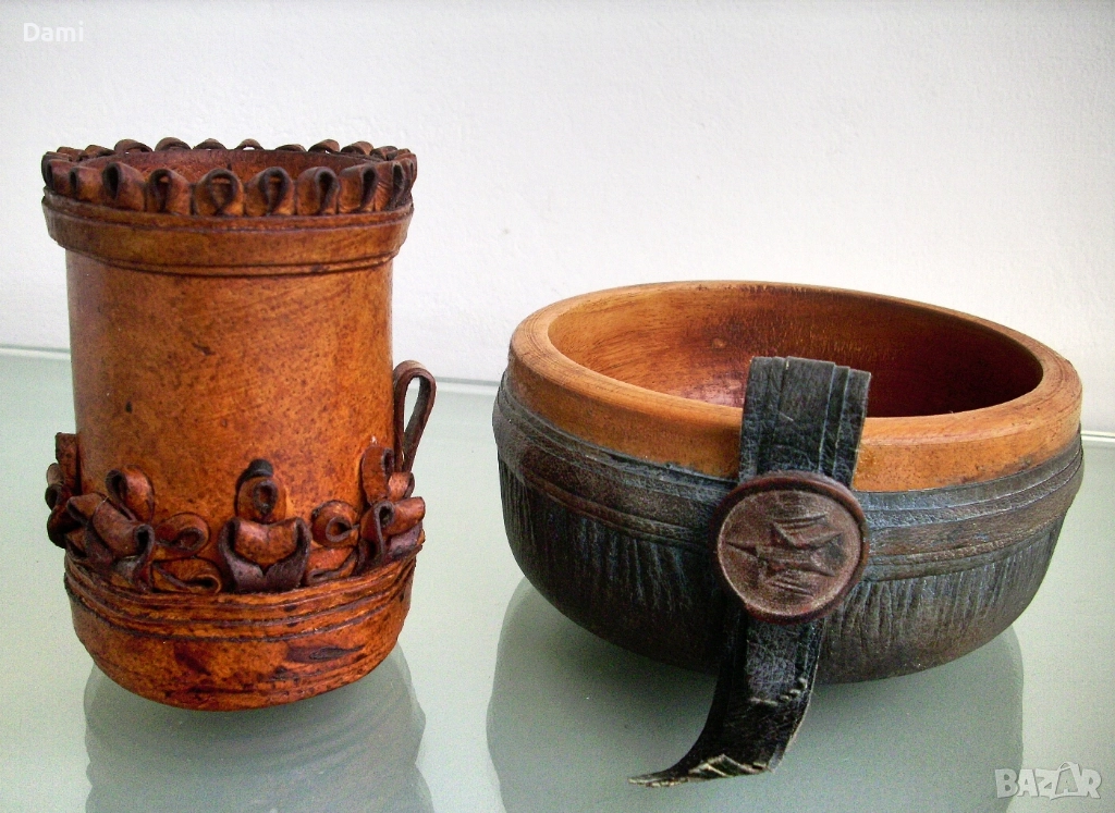 Моливник и гаванка ест.кожа комплект, снимка 1