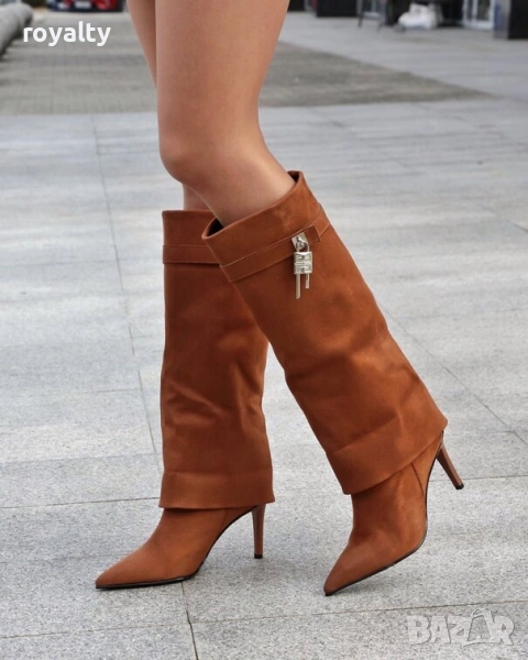 Ботуши на ток - кафяв велур - KD120, снимка 1
