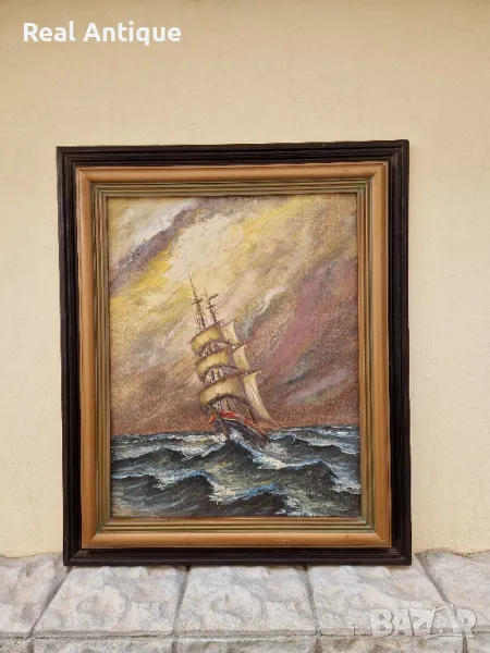 Уникална голяма антикварна авторска картина масло върху платно , снимка 1