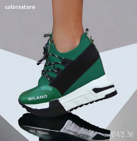 Кецове на платформа - зелени с бяло ходило - F-121, снимка 1