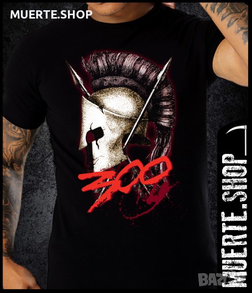 Черна тениска с щампа 300 SPARTANS, снимка 1