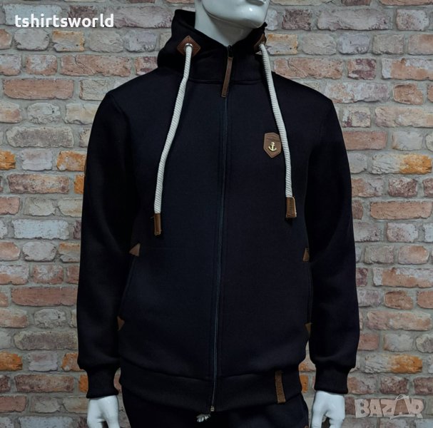 Нов мъжки топъл суичър с цип на марката НАКЕТАНО в черен цвят, снимка 1