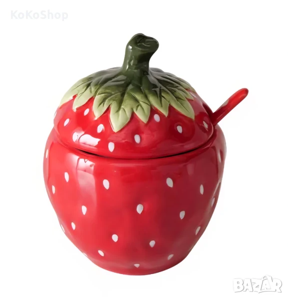 Захарница с лъжичка  "Ягода"/буркан с лъжичка, снимка 1