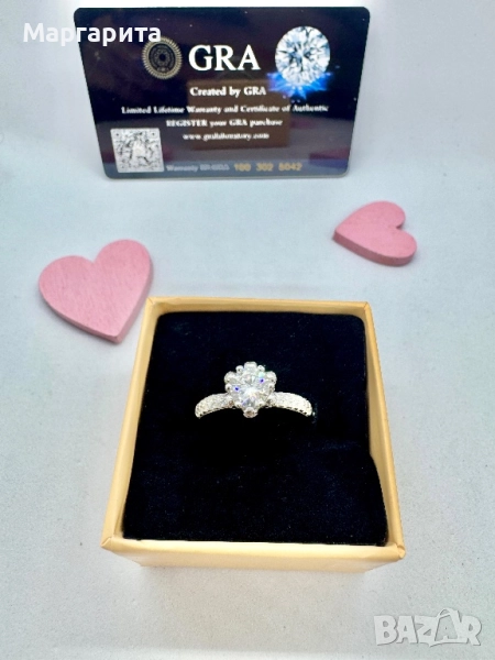 Сребърен пръстен с мойсанит (диамант) 1 карат, снимка 1