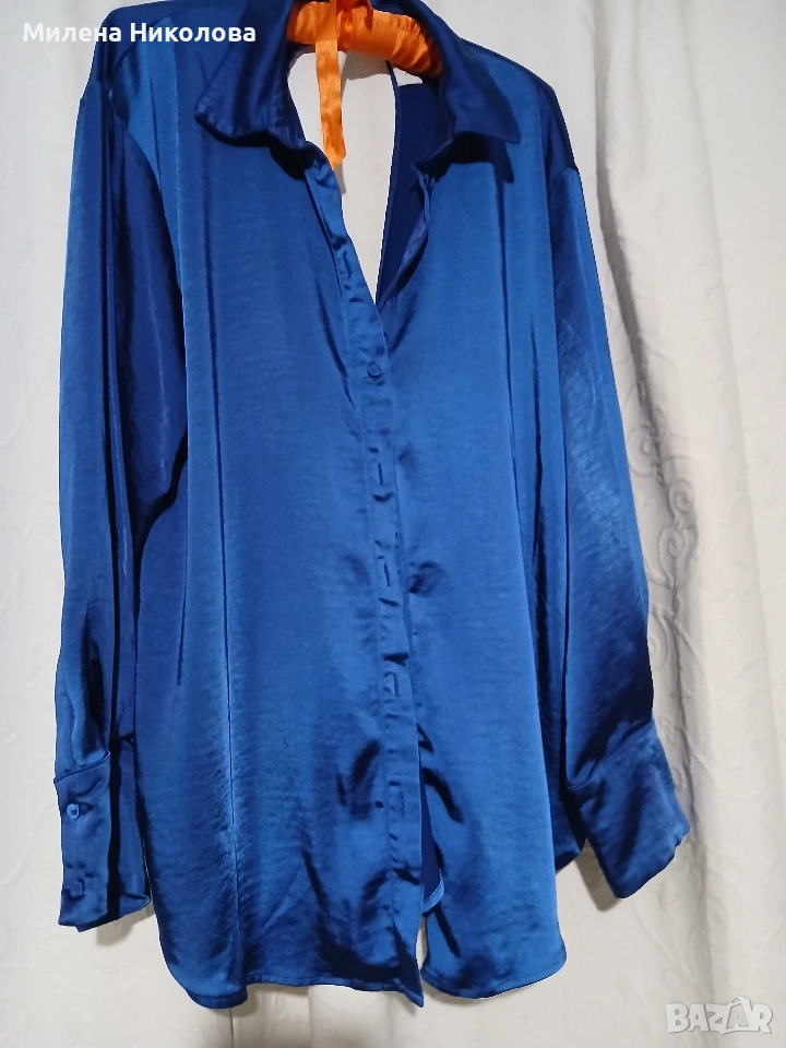 Кралско синя сатенирана риза Л, снимка 1
